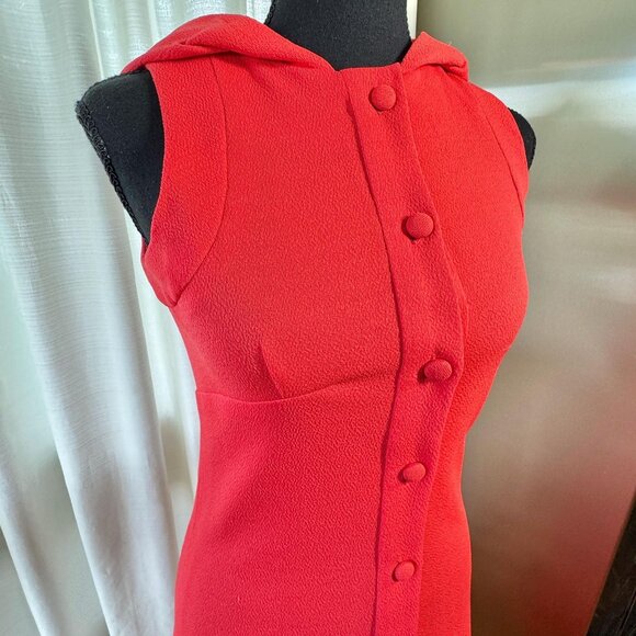 Vintage 1960s maxi dress, warm cherry red, Mod minimalist, hooded gown - Picture 2 of 9